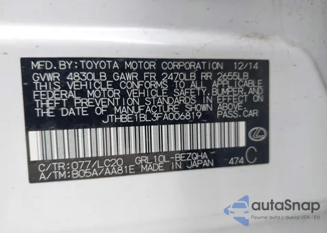 2015 Lexus Gs 350 z USA, uszkodzony, nr VIN JTHBE1BL3FA006819